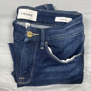 FRAME Le Mini Boot Cut Jeans Dark Wash Raw Hem Women's 25 Everyday Classic
